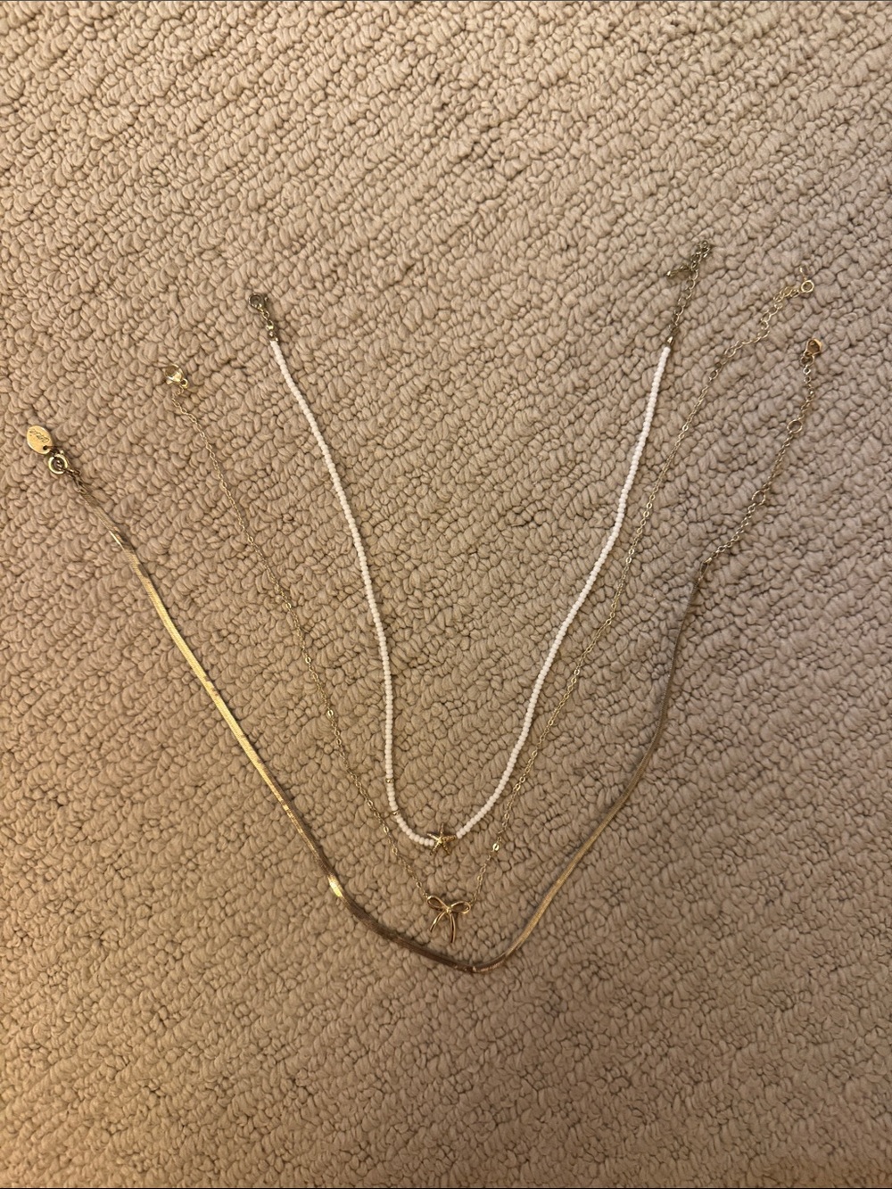 Triple-Layer Gold and White Beaded Necklace Set